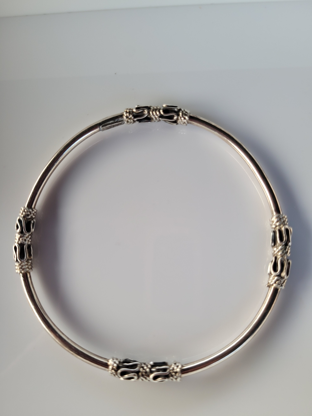 Vintage 925 Mexico Sterling Silver Bali Rope Wire Bangle Bracelet - Collectible